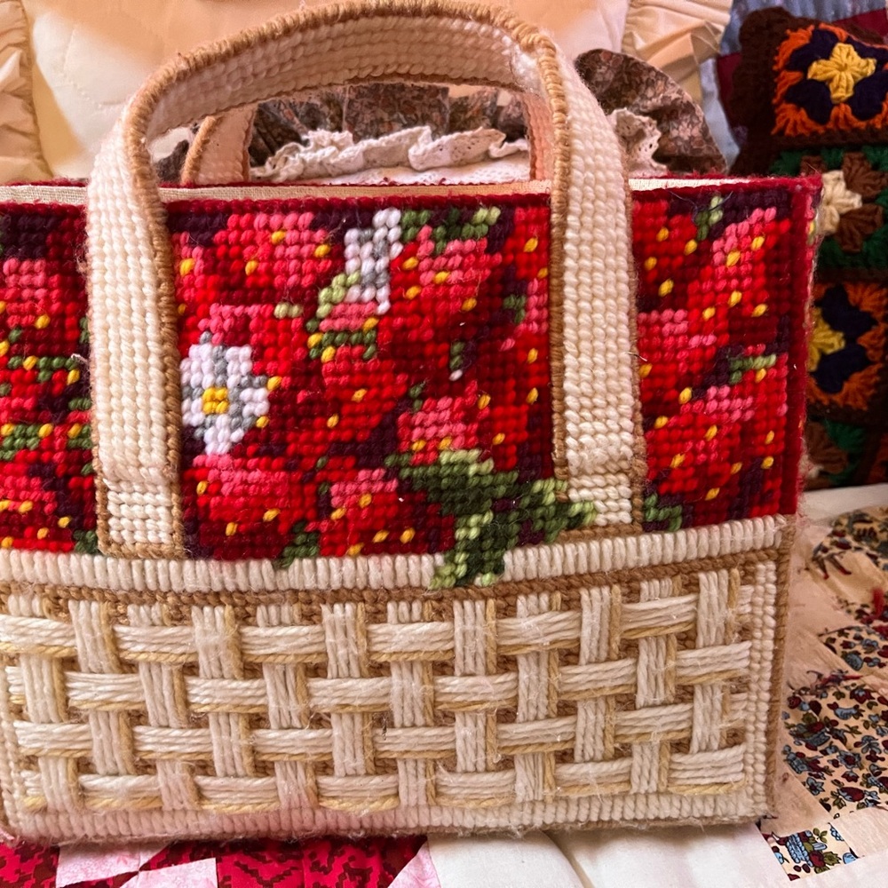 Handcrafted Strawberry Vintage Woven Tote Bag